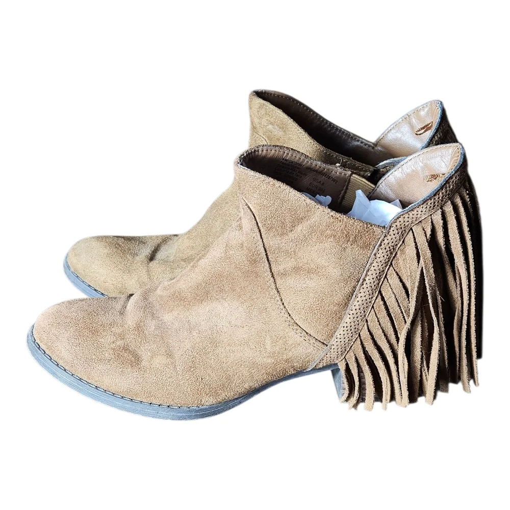Faded Glory Tan Fringe Ankle Booties Size 8.